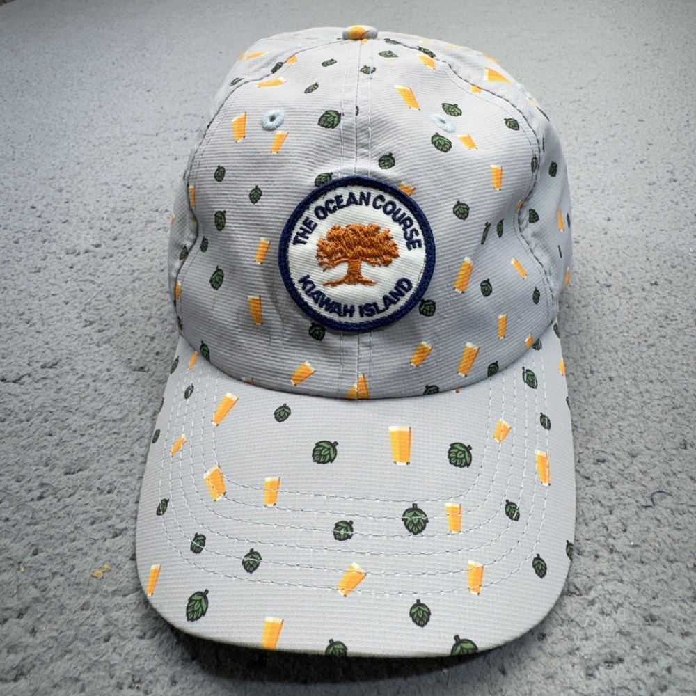 Kiawah Island Hat‎ Cap Gray Strap Back Beer Hops Allover Print Ocean Course Golf